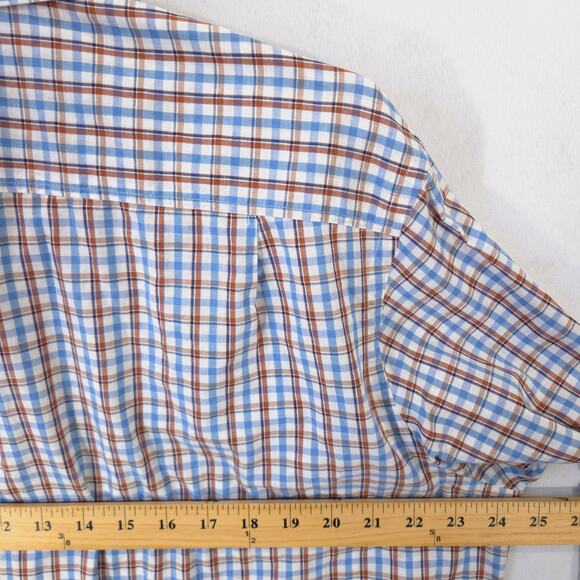 Hickey Freeman Shirt Mens L Blue Brown Plaid Cotton Linen Blend Button Up Casual - Picture 3 of 6